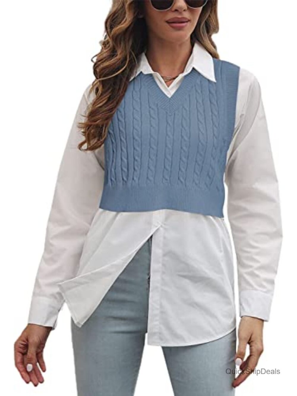 Sleeveless Sweater Vest Preppy Cropped Tank Top V-Neck Knit Acrylic